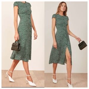 Reformation Dark Green Top with White Floral Design